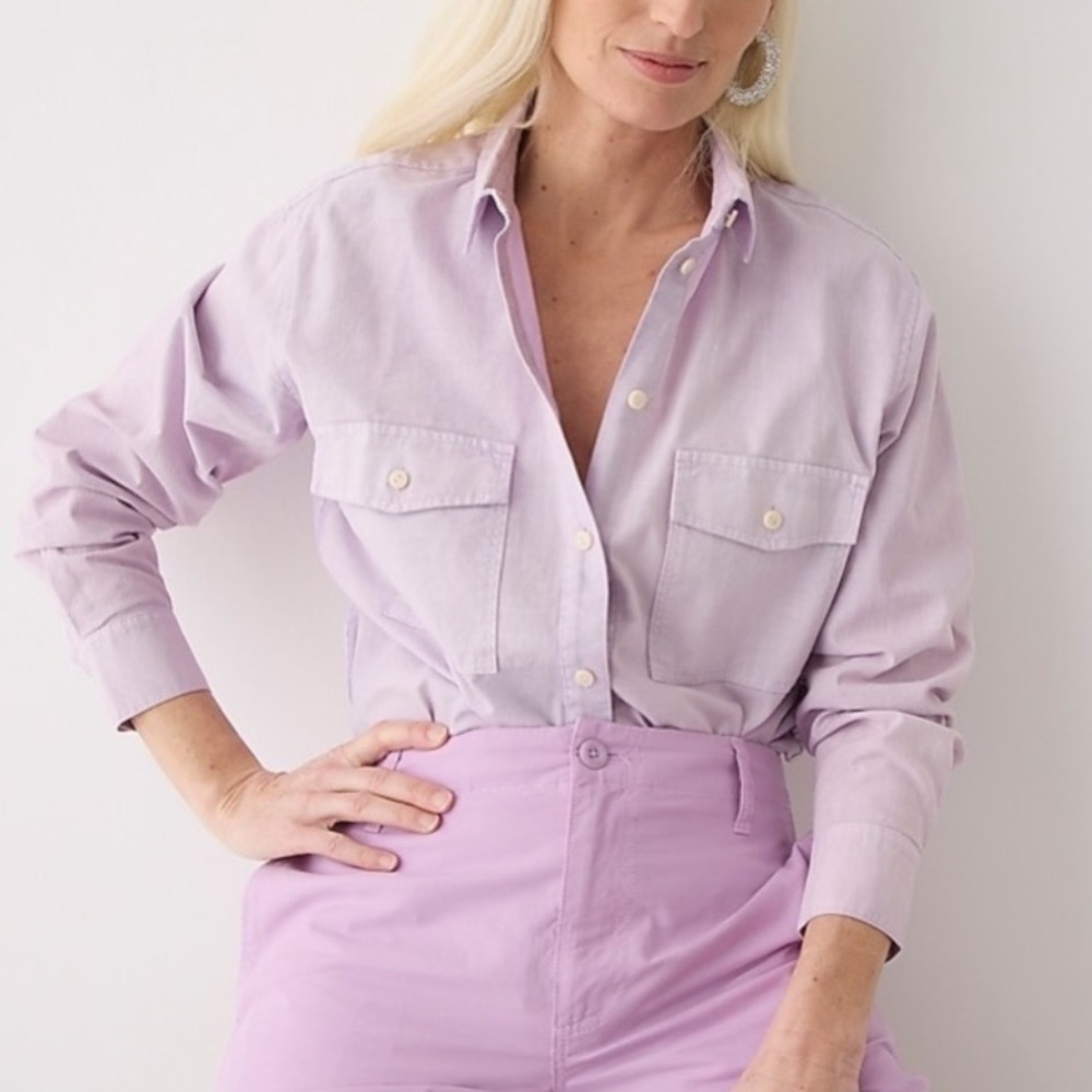 J. Crew Garment Dyed Chambray Button Down Shirt Size 10